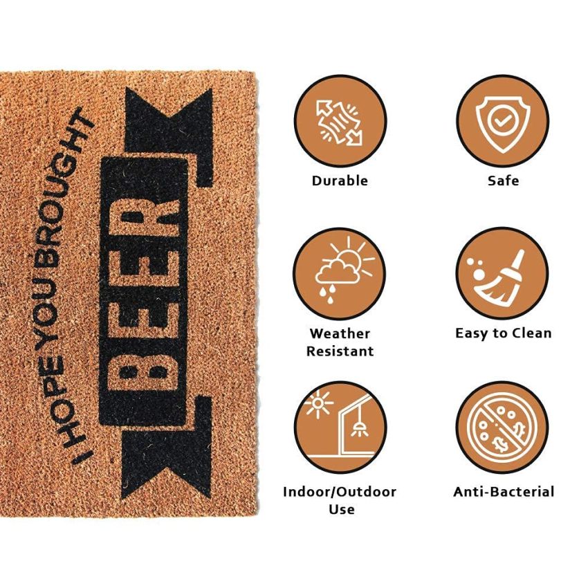  Onlymat Natural Coir Material Funny Printed Anti-Slip Rectangular Shaped Entryway Doormat with PVC Backing for Multipurpose Entrance, Home, Hall, Drawing Room, Living Room (Black, Brown, 75cm x 45cm)