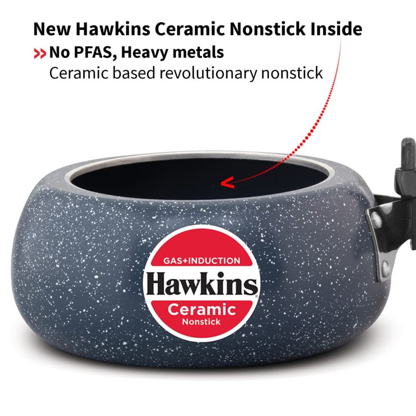 Hawkins Granite Ceramic Non Stick Inner Lid Handi/Contura Pressure Cooker, Combo Set, Grey (2 Litre and 3 Litre)