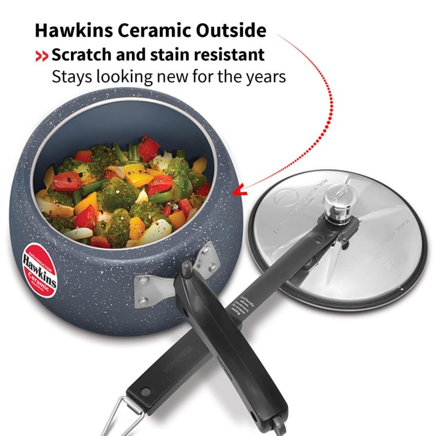 Hawkins Granite Ceramic Non Stick Inner Lid Handi/Contura Pressure Cooker, Combo Set, Grey (2 Litre and 3 Litre)