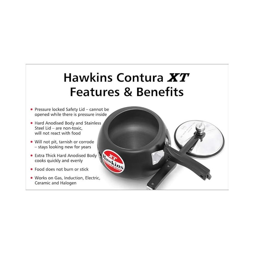 Hawkins 5 Litre Contura Black XT Pressure Cooker, Hard Anodised Inner Lid Cooker, Induction Cooker, Handi Cooker, Black (CXT50)