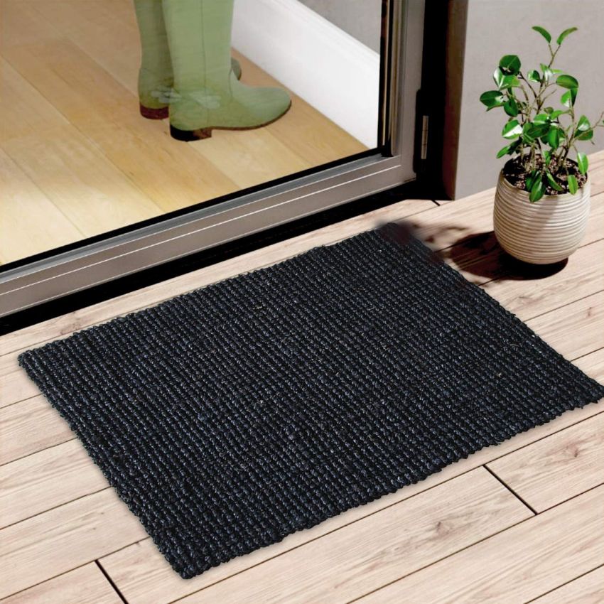 Onlymat Black Jute, Anti Slip, Runner Rug Eco-Friendly Handwoven Meditation Carpet for Bedside Living Room Home Decor 60 x 90 cm