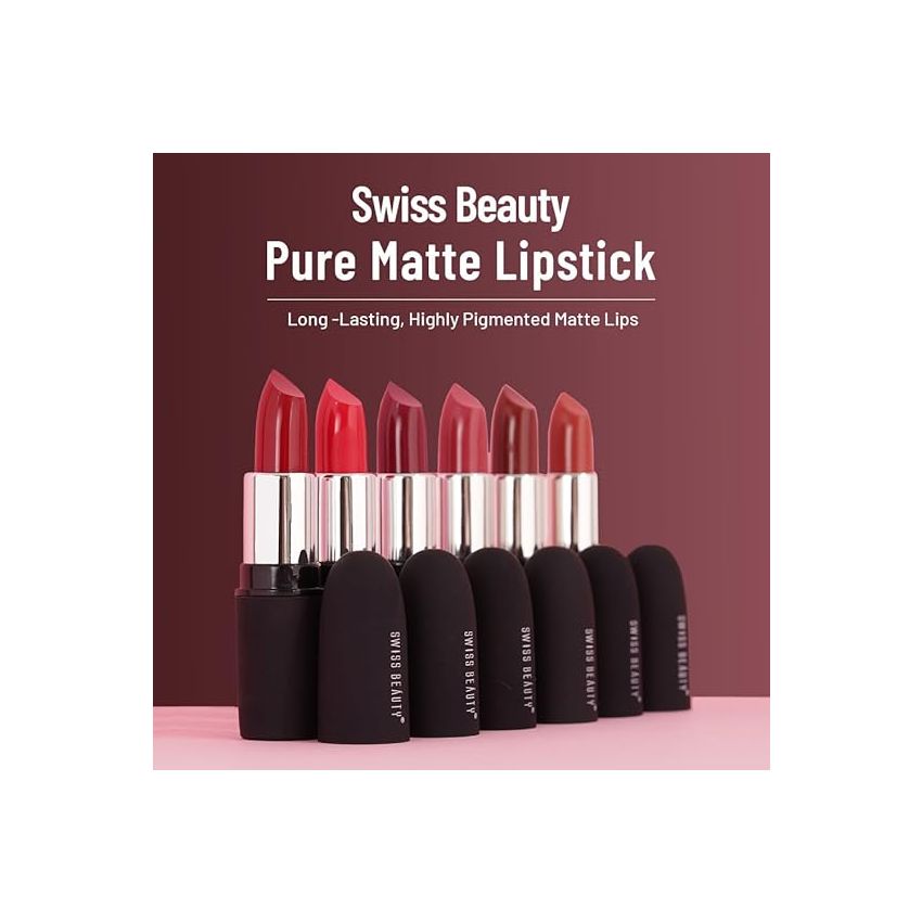 Swiss Beauty Pure Matte Creamy Lipstick | Non-drying, Highly pigmented Lipstick | Shade- Café Mocha, 3.8gm|
