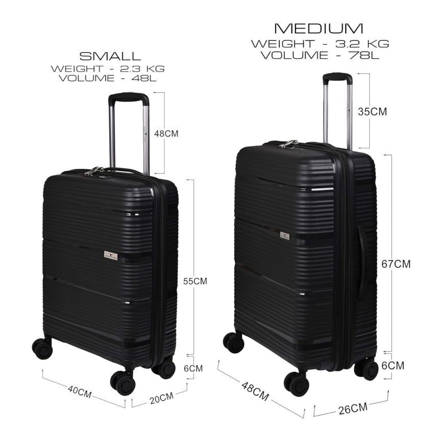 URBAN FOREST Phoenix Black Polypropylene Hard-Sided 55cm Carry-on and 78cm Check-in Trolley Luggage Set