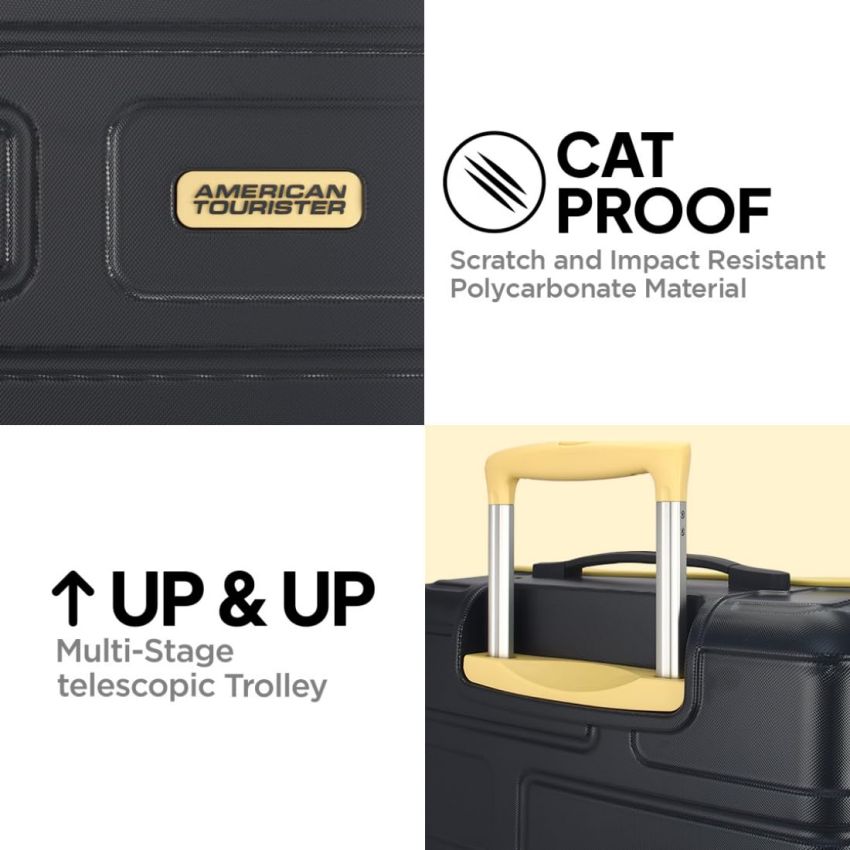 American Tourister BRICKLANE+ 8 Wheel Spinner Polycarbonate (PC) 69 Cm Medium Charcoal Grey Check-in Hard Luggage