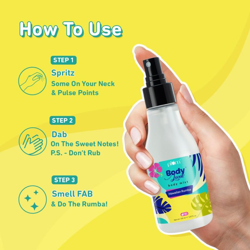 Plum BodyLovin' Hawaiian Rumba Body Mist | Long Lasting Beachy Fragrance For Women & Men With Gardenia & Vanilla | High On Fun | Travel-Friendly Perfume Body Spray 150 ml