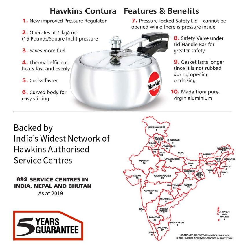 Hawkins 3.5 Litre Contura Pressure Cooker, Handi Inner Lid Cooker, Silver (HC35)