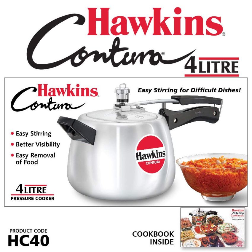 Hawkins 4 Litre Contura Pressure Cooker, Handi Inner Lid Cooker, Silver (HC40)