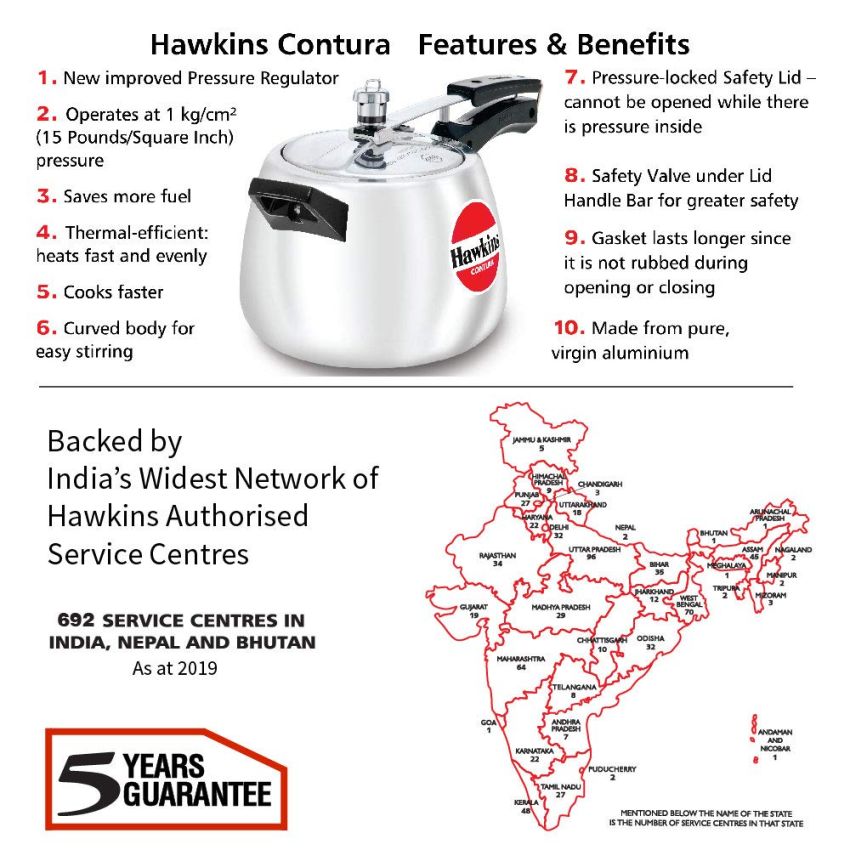 Hawkins 4 Litre Contura Pressure Cooker, Handi Inner Lid Cooker, Silver (HC40)