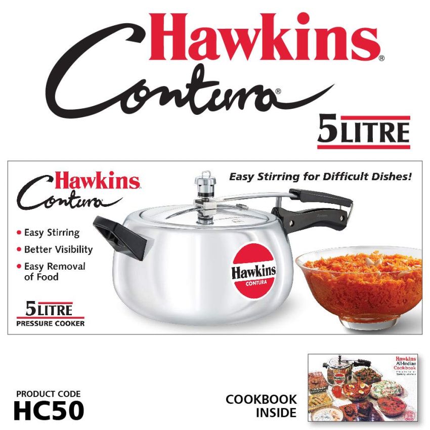 Hawkins 5 Litre Contura Pressure Cooker, Handi Inner Lid Cooker, Silver (HC50), Aluminium