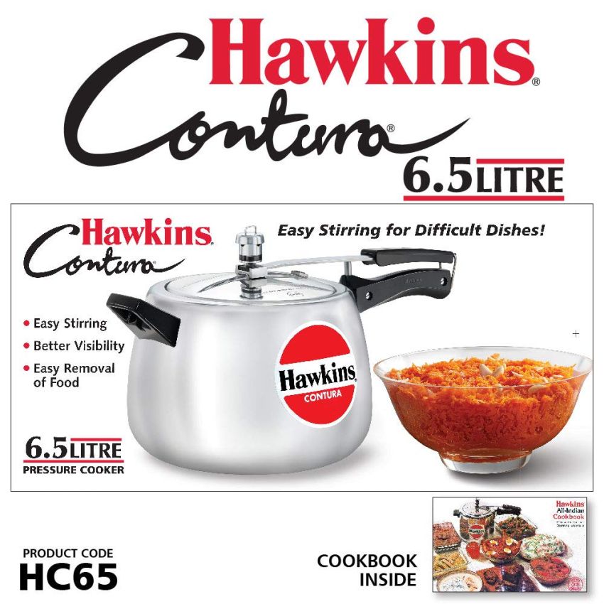 Hawkins 6.5 Litre Contura Pressure Cooker, Handi Inner Lid Cooker, Silver (HC65)
