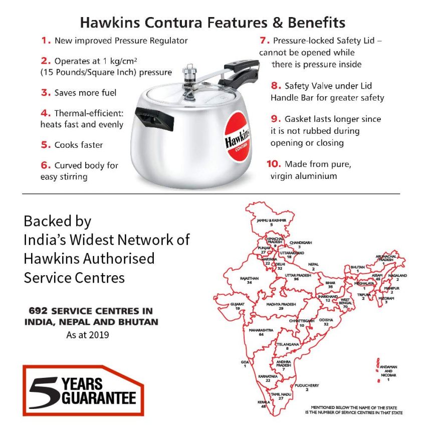 Hawkins 6.5 Litre Contura Pressure Cooker, Handi Inner Lid Cooker, Silver (HC65)