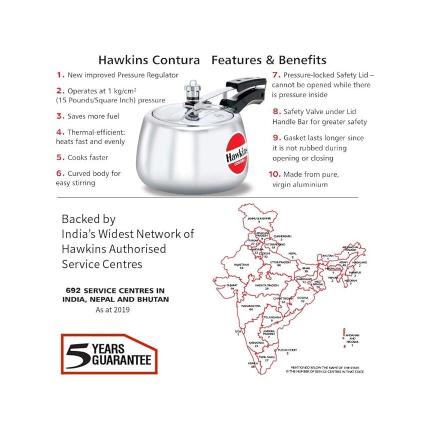 Hawkins Aluminium 3 Litre Contura Pressure Cooker,Handi Inner Lid Cooker,Silver(Hc30)