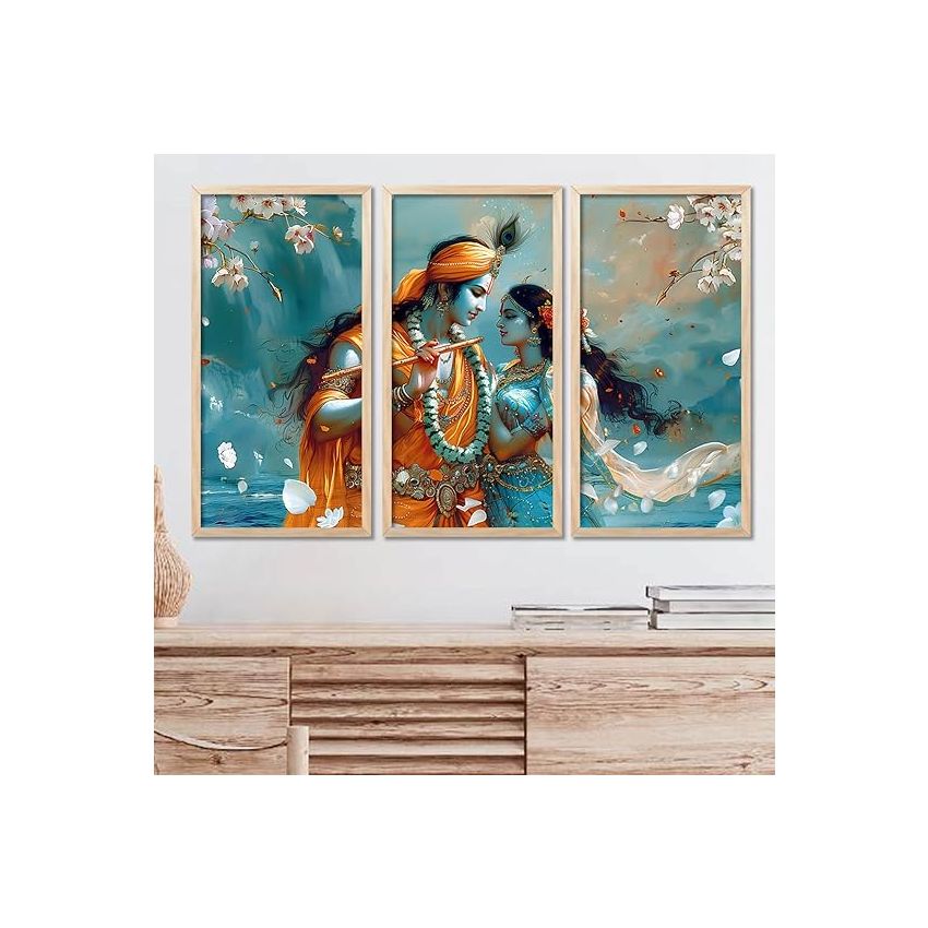 kotart - Painting for Home Decoration |Traditional Indian Art Wall Décor Paintings | Traditional Indian Art Wall Décor Paintings For Home Décor Living Room Bedroom | Radha Krishna Wall Art Set of 3 (10X19 INCH, A)