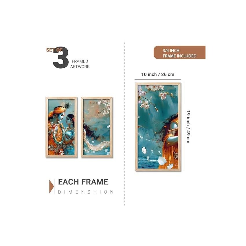 kotart - Painting for Home Decoration |Traditional Indian Art Wall Décor Paintings | Traditional Indian Art Wall Décor Paintings For Home Décor Living Room Bedroom | Radha Krishna Wall Art Set of 3 (10X19 INCH, A)