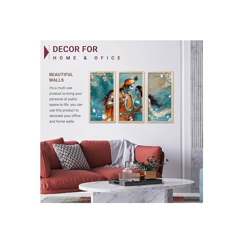 kotart - Painting for Home Decoration |Traditional Indian Art Wall Décor Paintings | Traditional Indian Art Wall Décor Paintings For Home Décor Living Room Bedroom | Radha Krishna Wall Art Set of 3 (10X19 INCH, A)