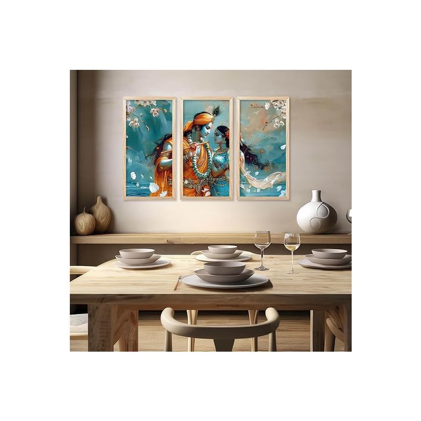 kotart - Painting for Home Decoration |Traditional Indian Art Wall Décor Paintings | Traditional Indian Art Wall Décor Paintings For Home Décor Living Room Bedroom | Radha Krishna Wall Art Set of 3 (10X19 INCH, A)