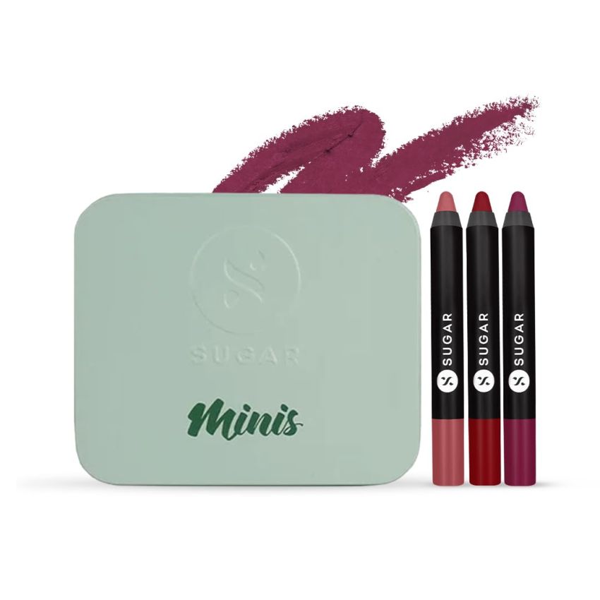 SUGAR Cosmetics Matte As Hell Mini Crayon Lipstick Sets - Nude Shades (Gift Set for her | Pack of 3)