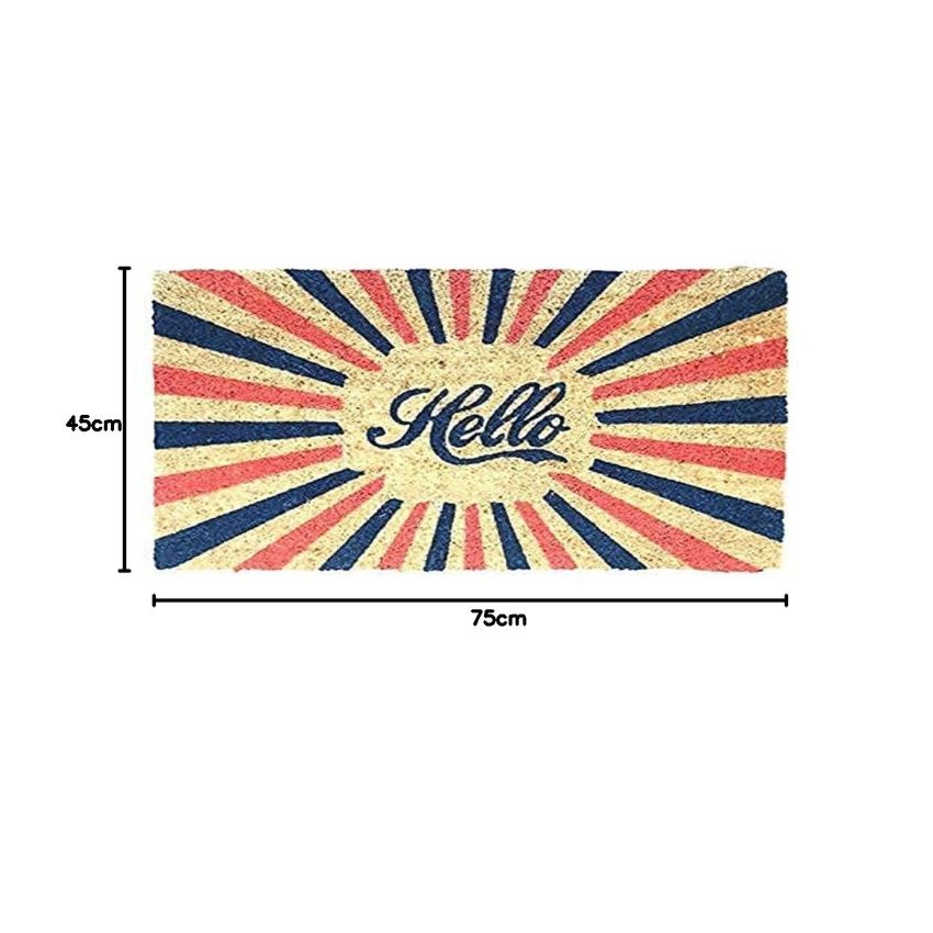 Onlymat Hello Coir Doormat, Multi-Colour, Hard, Eco-Friendly, Thick Material Rug with PVC Backing for Entrance (45 x 75 cm)