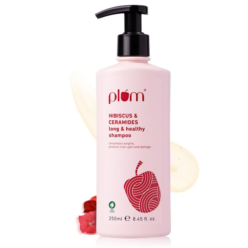 Plum Hibiscus & Ceramides Shampoo for Hair Growth | Provides Silky, Smooth & Long Hair | Repair Split End | Paraben Free shampoo for Women & Men | for All Hair Types | Safe for Daily Use | 250ml