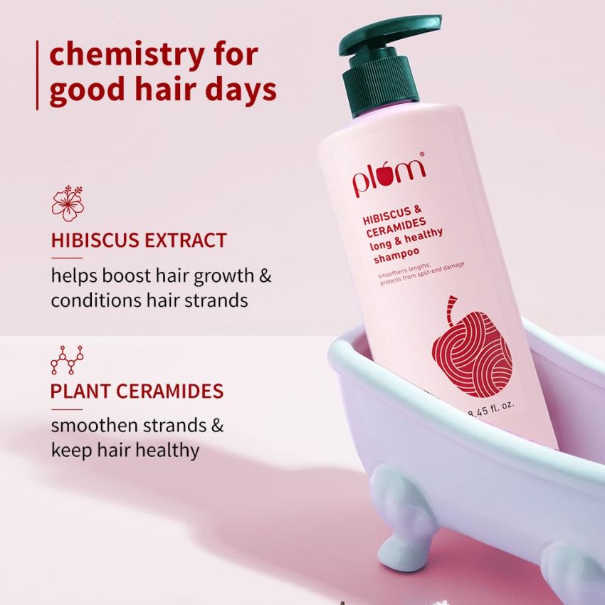 Plum Hibiscus & Ceramides Shampoo for Hair Growth | Provides Silky, Smooth & Long Hair | Repair Split End | Paraben Free shampoo for Women & Men | for All Hair Types | Safe for Daily Use | 250ml