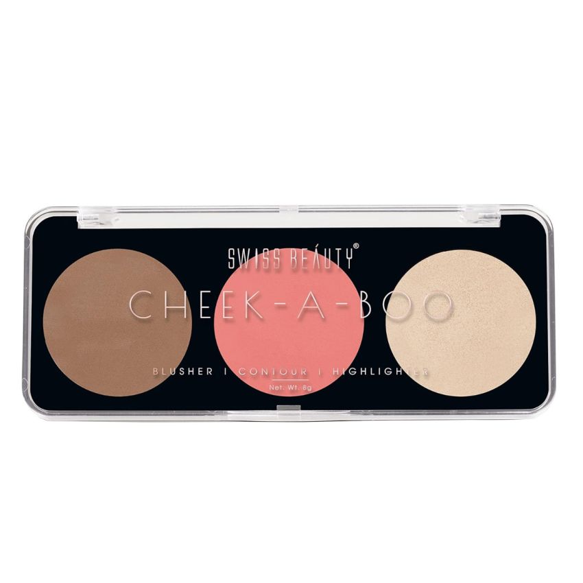 Swiss Beauty Cheek- A- Boo Face Palette With Blusher, Contour And Highlighter | Highly Pigmented And Easy To Blend Shades | Shade - 03, 8Gm|