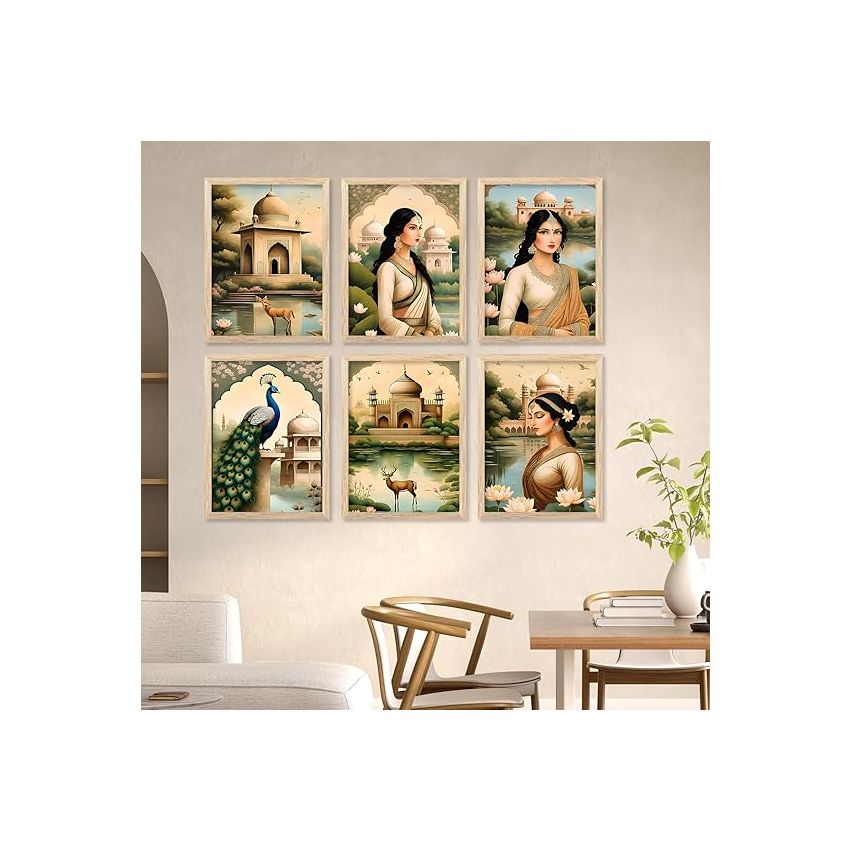 kotart Premium Digital Traditional Art Paintings with Frame for Home Decor - Painting for Wall Decoration - Wall Painting for Living Room | Pack of 6 (10x13, home decor items)