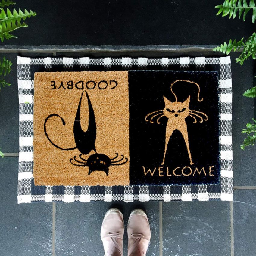 Onlymat Welcome Dual Theme Printed Anti-Slip Rectangular Doormat with Cat Design Entryway Rug Natural Coir Material, PVC Backing for Outdoor Entrance Home Multipurpose Mats Floor Door Hall Drawing Room Living Room (75cm x 45cm)