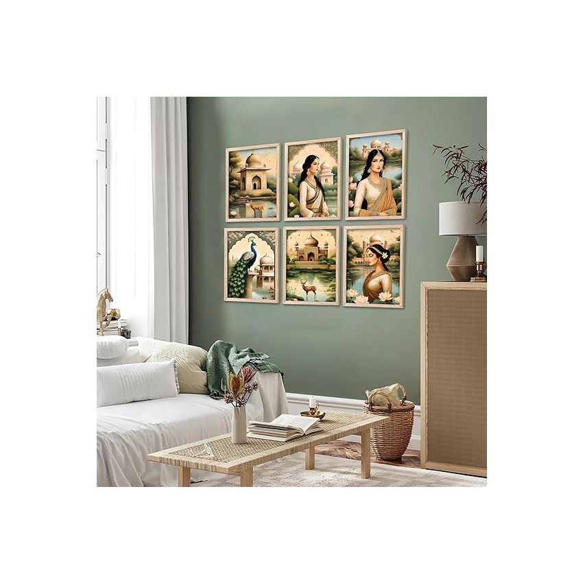 kotart Premium Digital Traditional Art Paintings with Frame for Home Decor - Painting for Wall Decoration - Wall Painting for Living Room | Pack of 6 (10x13, home decor items)
