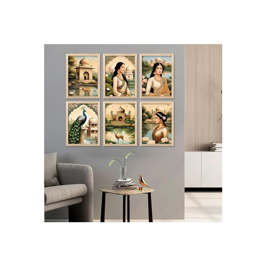 kotart Premium Digital Traditional Art Paintings with Frame for Home Decor - Painting for Wall Decoration - Wall Painting for Living Room | Pack of 6 (10x13, home decor items)