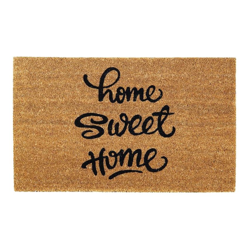 Onlymat Home Sweet Home Funny Printed Anti-Slip Rectangular Shaped Entryway Rug Natural Coir Material with PVC Backing (Beige and Black,75cm x 45cm x 1.5 cm)