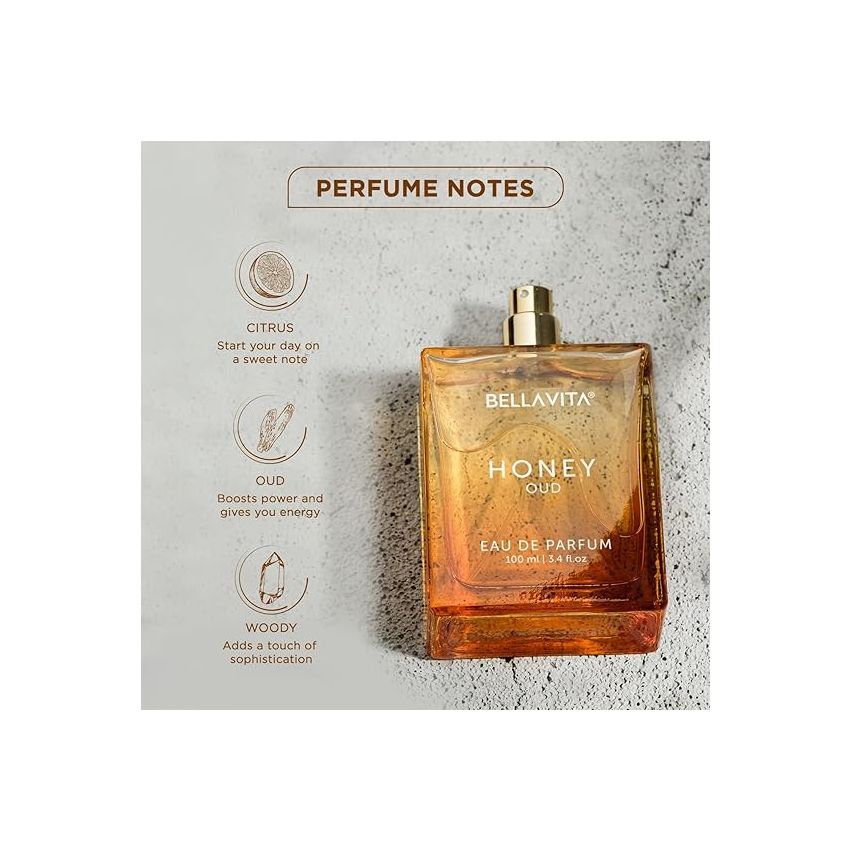 Bella Vita Luxury Honey Oud Unisex Eau De Parfum With Bergamot, Patchouli, Vanilla Premium, Long Lasting Sweet & Spicy Liquid Fragrance, 100ml