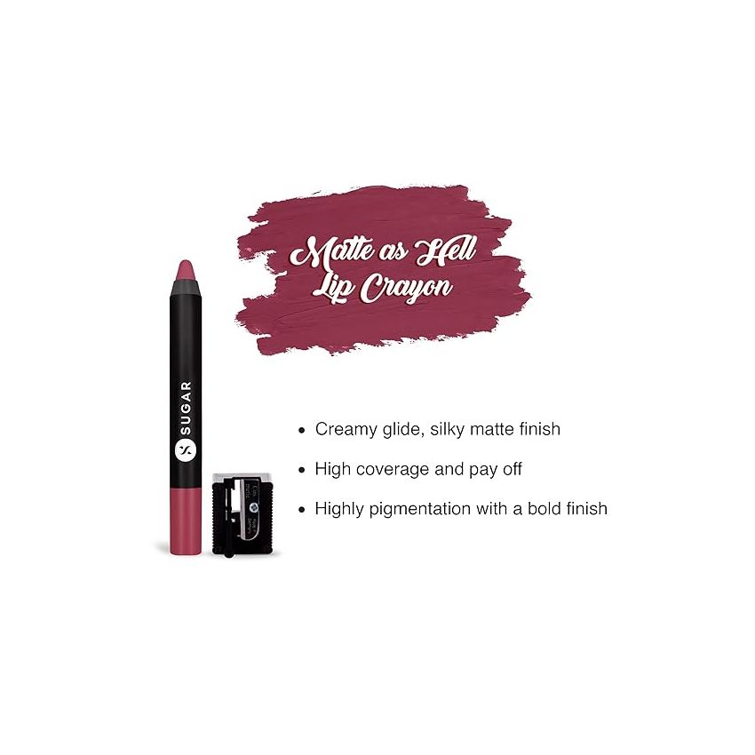 SUGAR Cosmetics Matte As Hell Crayon Lipstick with Sharpner | Smudgeproof | Lasts Upto 8+ Hrs | 2.8gm - 28 Honey Rider