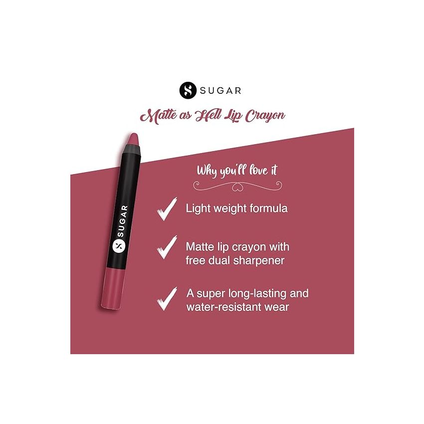 SUGAR Cosmetics Matte As Hell Crayon Lipstick with Sharpner | Smudgeproof | Lasts Upto 8+ Hrs | 2.8gm - 28 Honey Rider