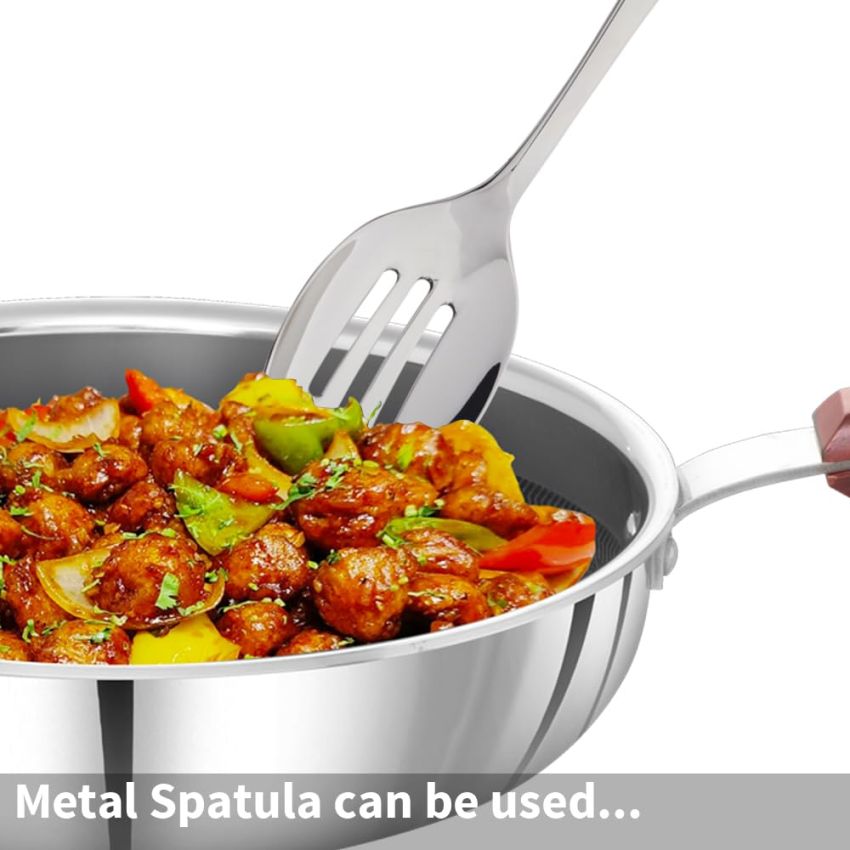 Hawkins 22 cm Frying Pan with Glass Lid, Triply Stainless Steel Shielded Nonstick Fry Pan with Rosewood Handle, Honeycomb, Induction, Silver (NSF22G)