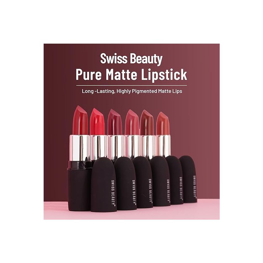 Swiss Beauty Pure Matte Creamy Lipstick | Non-drying, Highly pigmented Lipstick | Shade- Bare, 3.8gm|