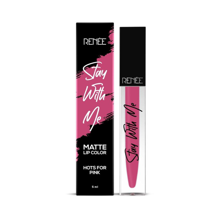 RENEE Stay With Me Matte Lip Color, Long Lasting, Non Transfer, Water & Smudge Proof, Light Weight Liquid Lipstick, Hots for Pink, 5ml