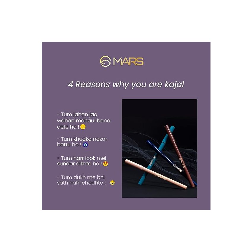 MARS Won't Smudge Won't Budge Smooth Glide Kajal Pencil | Long Stay & Waterproof (1.4G) (01-Golden Hour Matte)