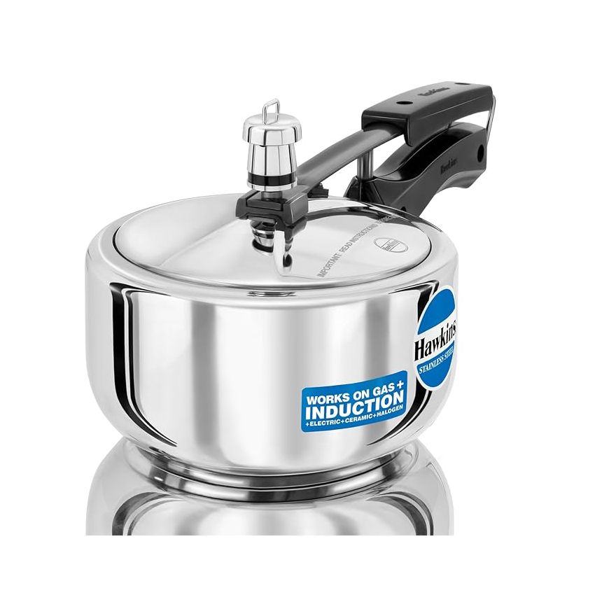 Hawkins 2 Litre Pressure Cooker, Stainless Steel Inner Lid Cooker, Induction Cooker, Small Cooker, Silver (HSS20)