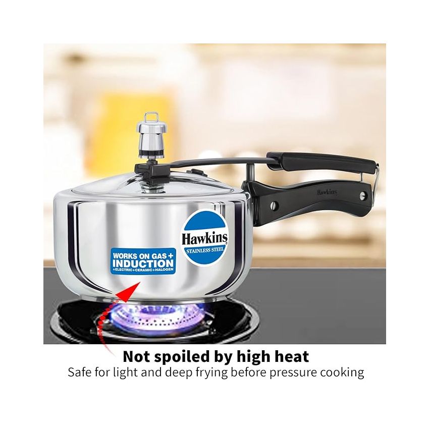 Hawkins 2 Litre Pressure Cooker, Stainless Steel Inner Lid Cooker, Induction Cooker, Small Cooker, Silver (HSS20)