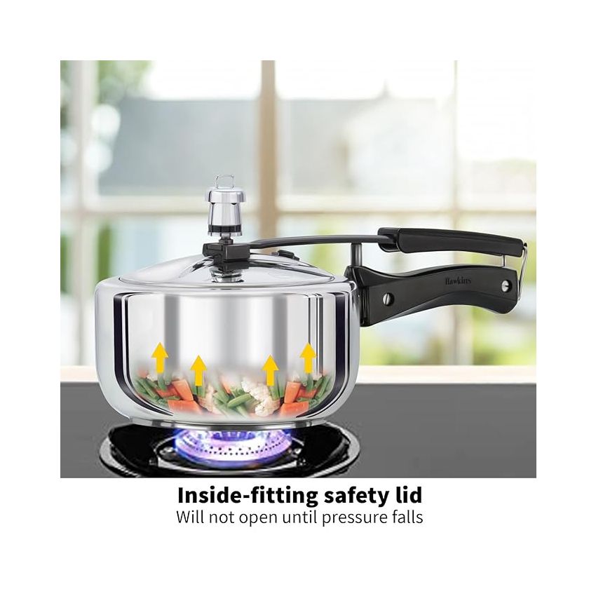 Hawkins 2 Litre Pressure Cooker, Stainless Steel Inner Lid Cooker, Induction Cooker, Small Cooker, Silver (HSS20)