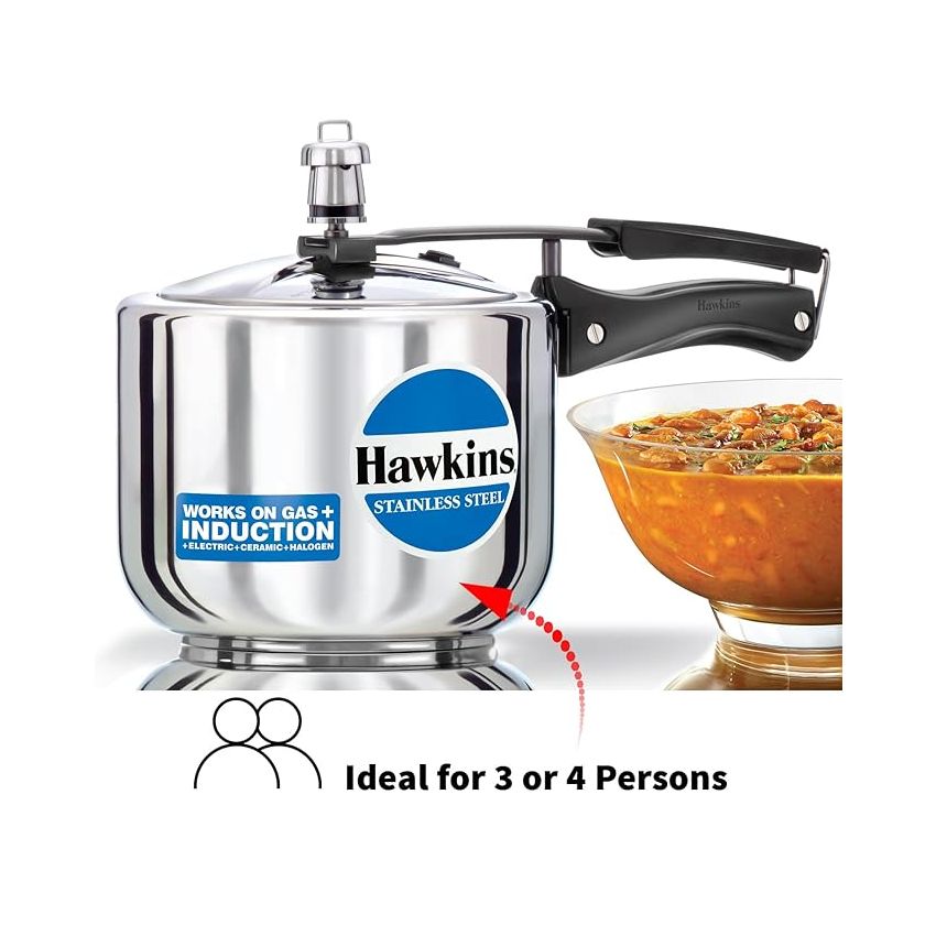 Hawkins 3 Litre Pressure Cooker, Stainless Steel Inner Lid Cooker, Tall Design Cooker, Induction Cooker, Silver (Hss3T), 3 Liter