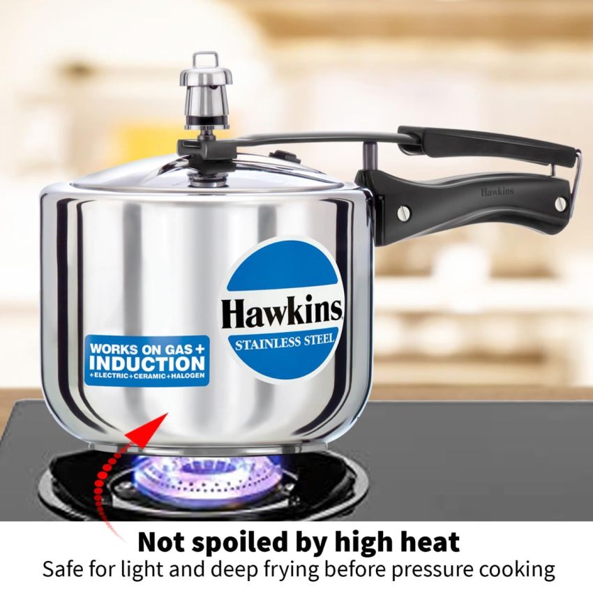 Hawkins 3 Litre Pressure Cooker, Stainless Steel Inner Lid Cooker, Tall Design Cooker, Induction Cooker, Silver (Hss3T), 3 Liter