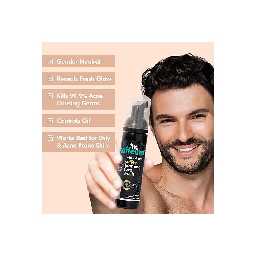 mCaffeine Coffee Foaming Face Wash for Oily Skin | Anti Acne Face Wash for Oil Control & Acne Prone Skin | For Men & Women | Daily Use Face Cleanser for Hot & Humid Weather | 75ml