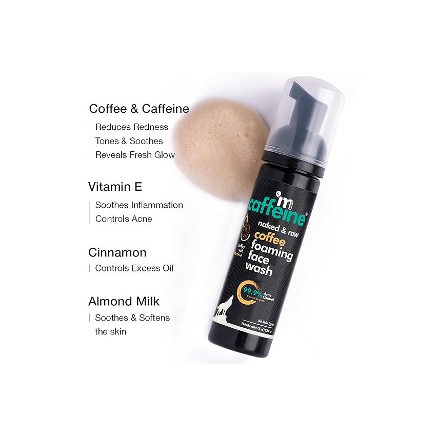 mCaffeine Coffee Foaming Face Wash for Oily Skin | Anti Acne Face Wash for Oil Control & Acne Prone Skin | For Men & Women | Daily Use Face Cleanser for Hot & Humid Weather | 75ml