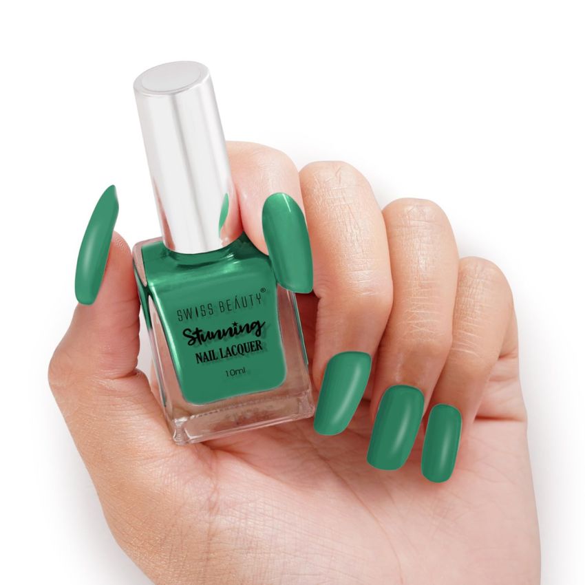 Swiss Beauty Stunning Nail Lacquer | Chip Resistant, Quick drying nail paint | Highly Pigmented with high shine Nail polish | Shade - Hunter Green, 10gm
