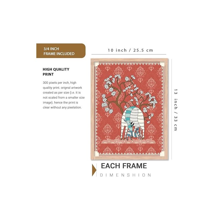 kotart Madhubani wall Art Paintings with Frame for Home Decoration - Painting for Wall Decoration - Traditional Framed Painting for Living Room Bedroom Office Decor -(10x13 inch, I)