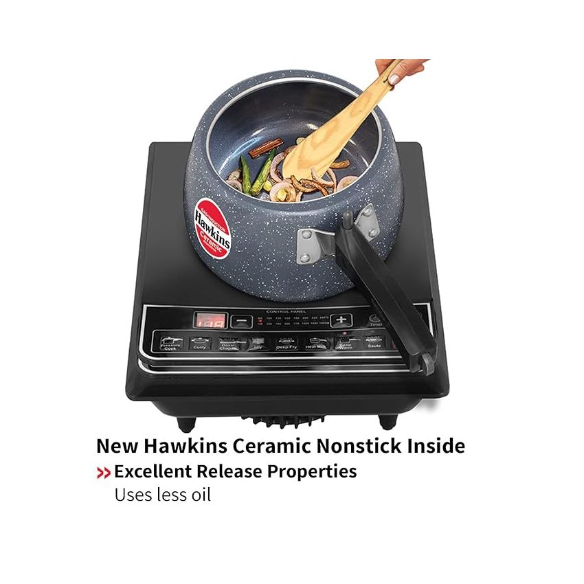 Hawkins 3 Litre Ceramic Nonstick Pressure Cooker, Induction Inner Lid Cooker, Granite Contura shaped Cooker, Best Cooker, Blue (ICC30)