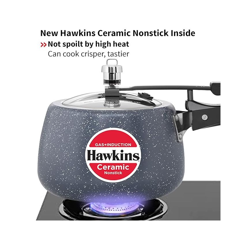 Hawkins 3 Litre Ceramic Nonstick Pressure Cooker, Induction Inner Lid Cooker, Granite Contura shaped Cooker, Best Cooker, Blue (ICC30)