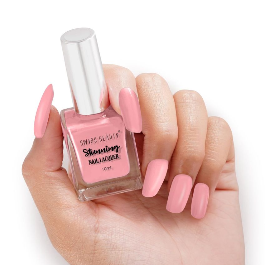Swiss Beauty Stunning Nail Lacquer | Chip Resistant, Quick drying nail paint | Highly Pigmented with high shine Nail polish | Shade - Ice Pink, 10gm