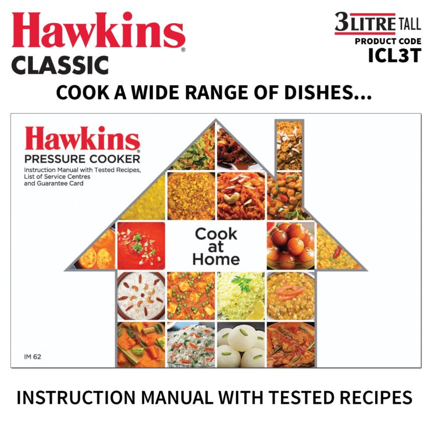 Hawkins Aluminium 3 Litre Classic Pressure Cooker,Induction Inner Lid Cooker,Tall Design Pan Cooker,Best Cooker,Silver(Icl3T)